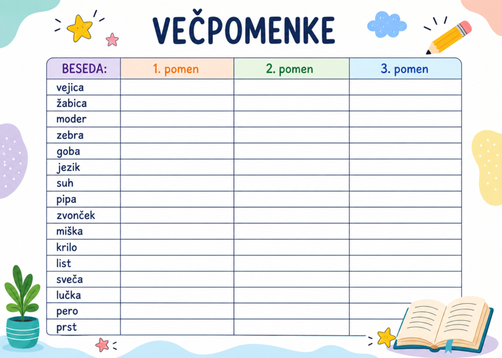 Gradivo Slovenščina večpomenke učni list